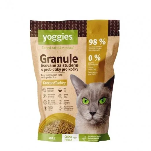 Yoggies brokken voor katten met kalkoenvlees, koudgeperst met probiotica