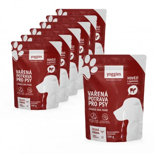 6+1 gratis (7x150g) Yoggies gekookt hondenvoer – rundvlees met quinoa