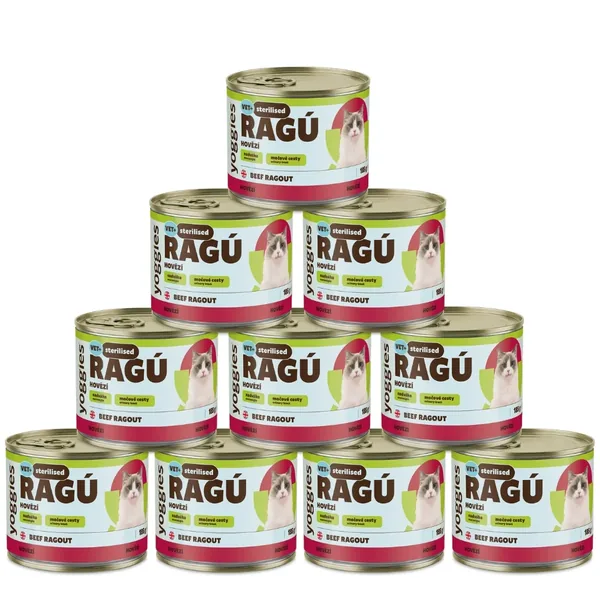 Yoggies RAGÚ voor gecastreerde katten, rund monoproteïne 24 x 185 g - voordeelverpakking