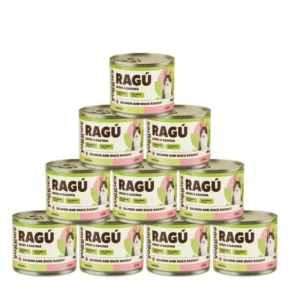 Yoggies RAGÚ voor katten, zalm en eend 24 x 185 - voordeelverpakking