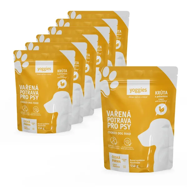 6+1 gratis (7x150g) Yoggies gekookt hondenvoer – kalkoenvlees met boekweit