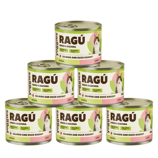 Yoggies RAGÚ voor katten, zalm en eend 6 x 185 g - voordeelverpakking
