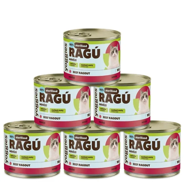 Yoggies RAGÚ voor gecastreerde katten, rund monoproteïne 6 x 185 g - voordeelverpakking