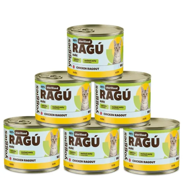 Yoggies RAGÚ voor gecastreerde katten, kip monoproteïne 6 x 185 g - voordeelverpakking
